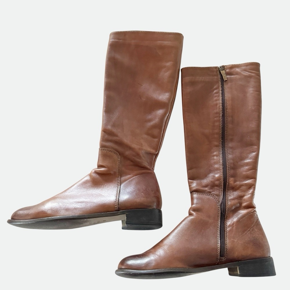 Baldinini Soft Leather Knee High Boots Brown 7.5 Equestrian Quiet Luxury Italy
